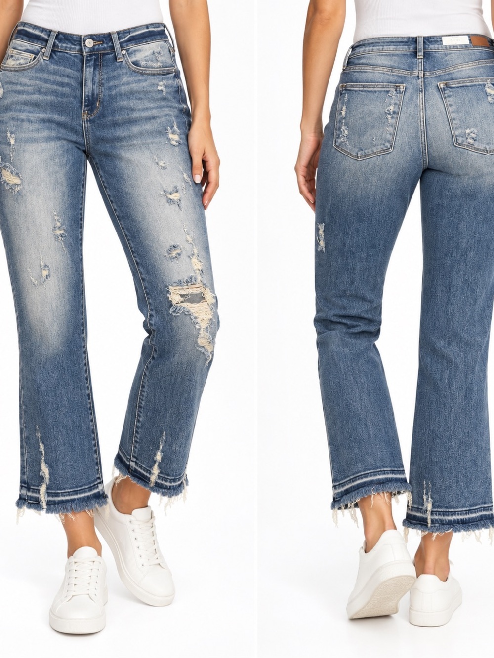Judy Blue Medium Blue Distressed Cropped Straight Jeans size 13/31